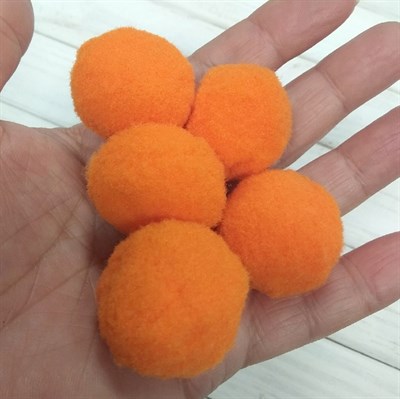 Помпоны синтетические, диаметр 3 см, цвет оранжевый, 5 шт. - фото 7810